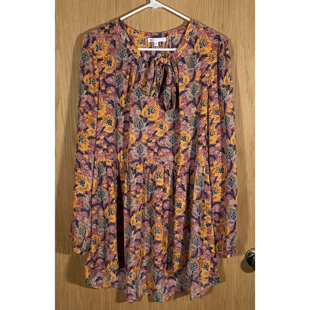 Women's XL Sheer Floral Top Hi-Lo Flowy Babydoll BloomCore Boho Long Sleeve